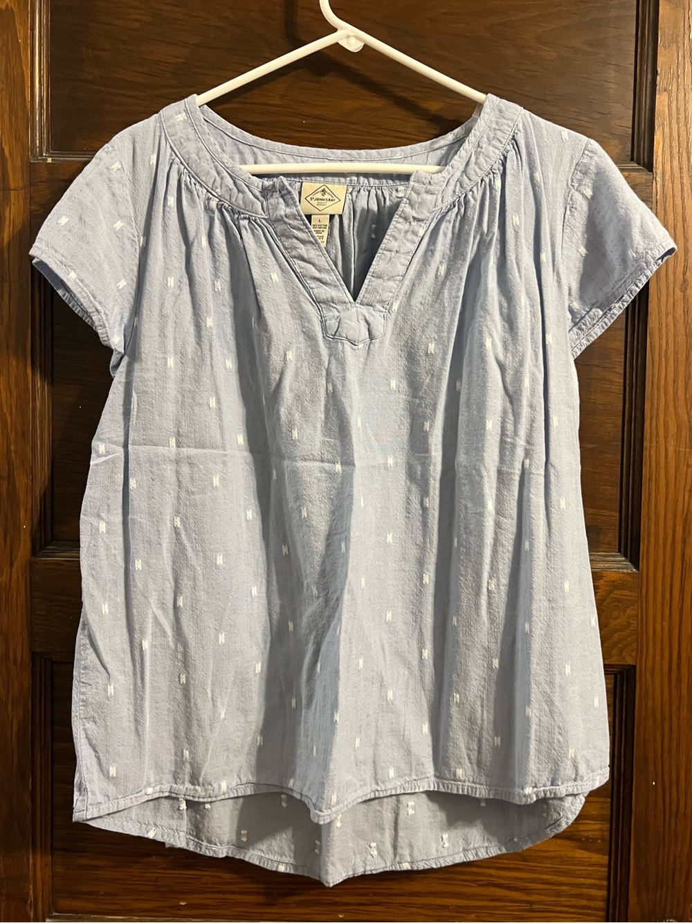 Light Blue Short Sleeve Peasant Blouse